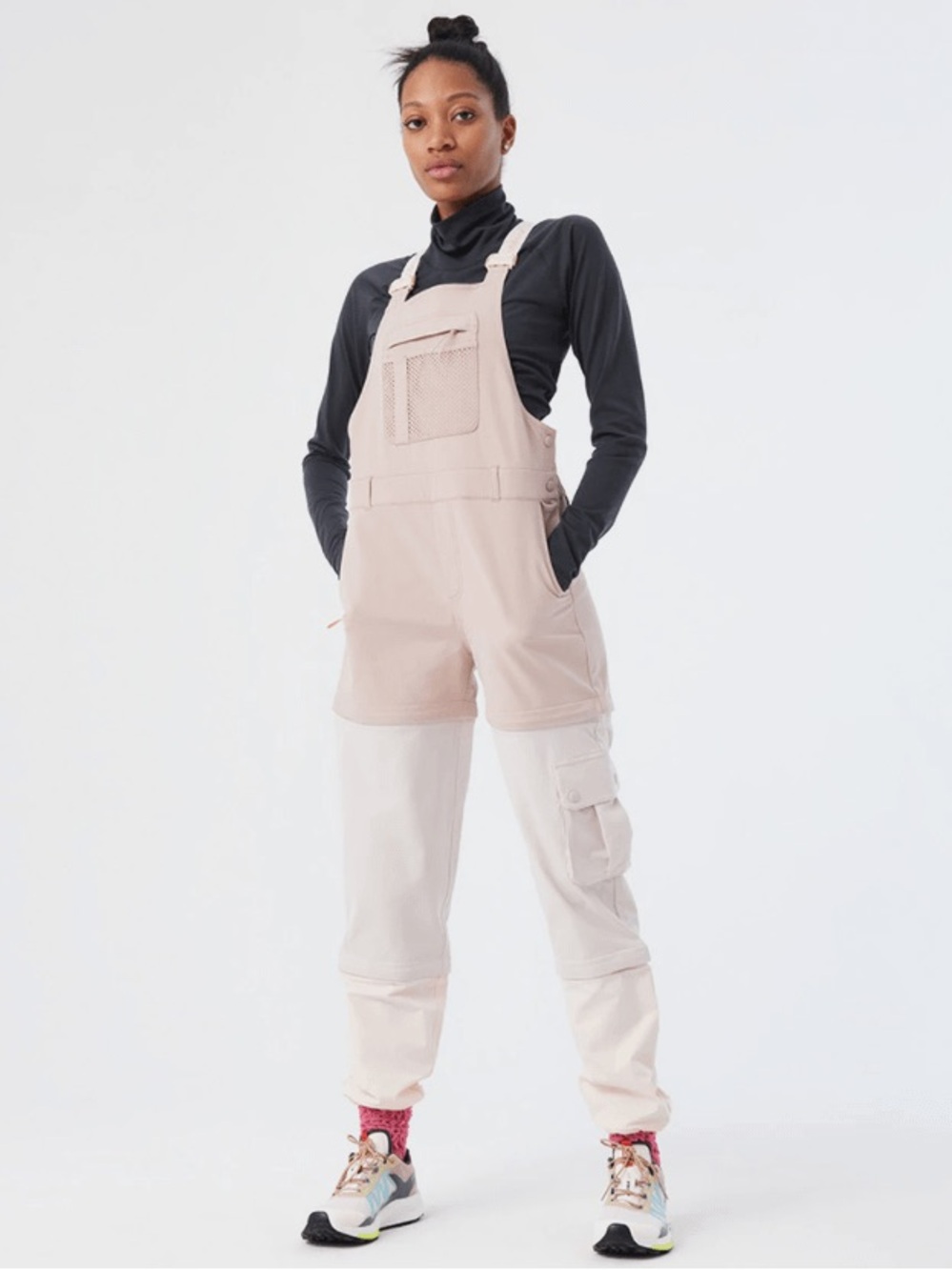 Outdoor Voices RecTrek Zip-Off Overalls in Cream/Pink Size Small